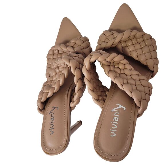 Viviany Women's Nude Braided Mule Heels With Pointed Toe & Stiletto Heel Size 8 - Picture 7 of 12